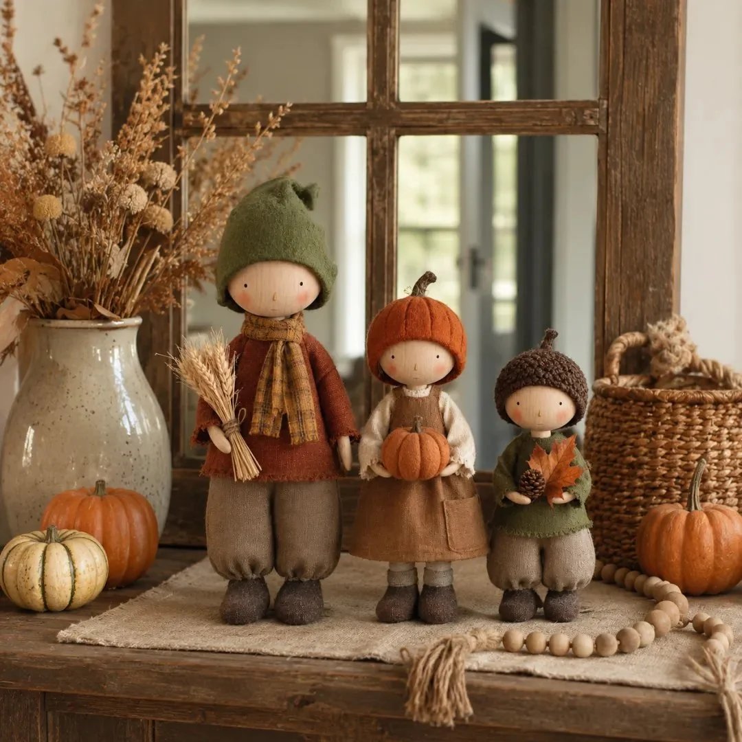 ✨ 3er-Set rustikale Herbst-Erntepuppen-Figuren