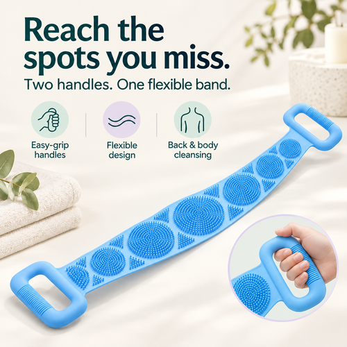 Double-Sided Silicone Back Scrubber with Grip Handles