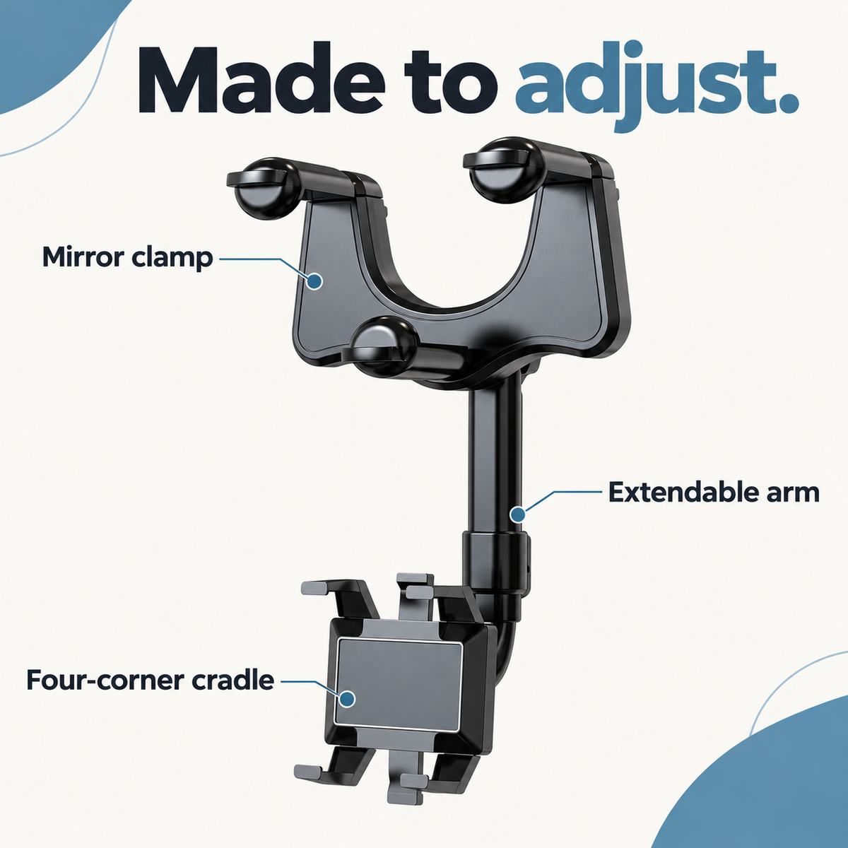 Rearview mirror phone holder product view 1