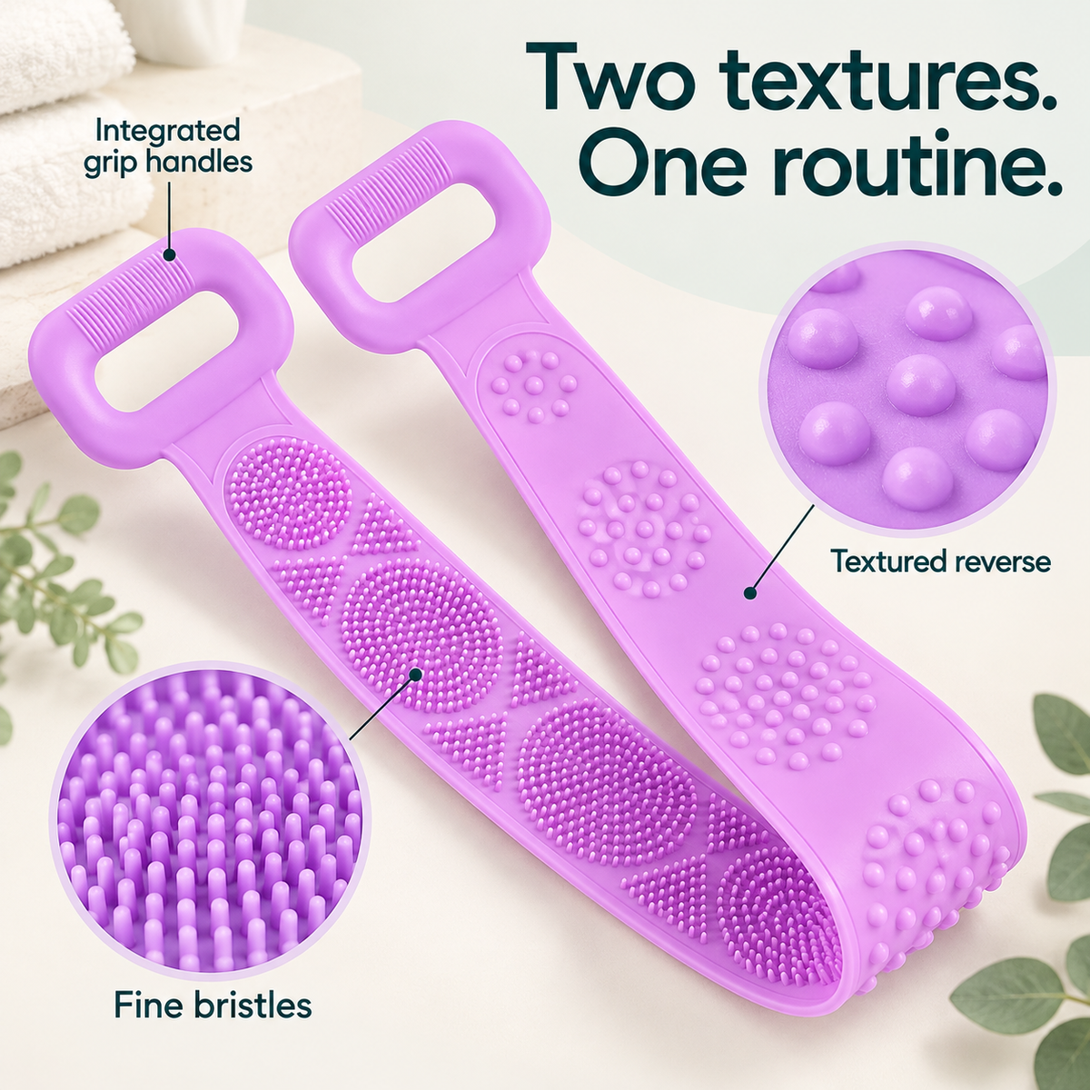Double-Sided Silicone Back Scrubber with Grip Handles