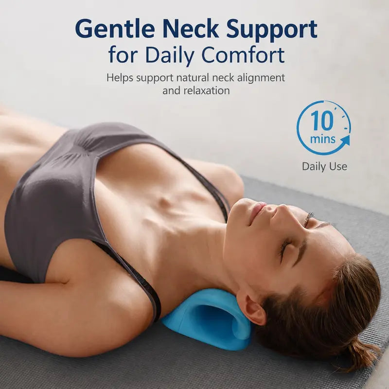 Blue neck support showing the contoured profile and raised contact points