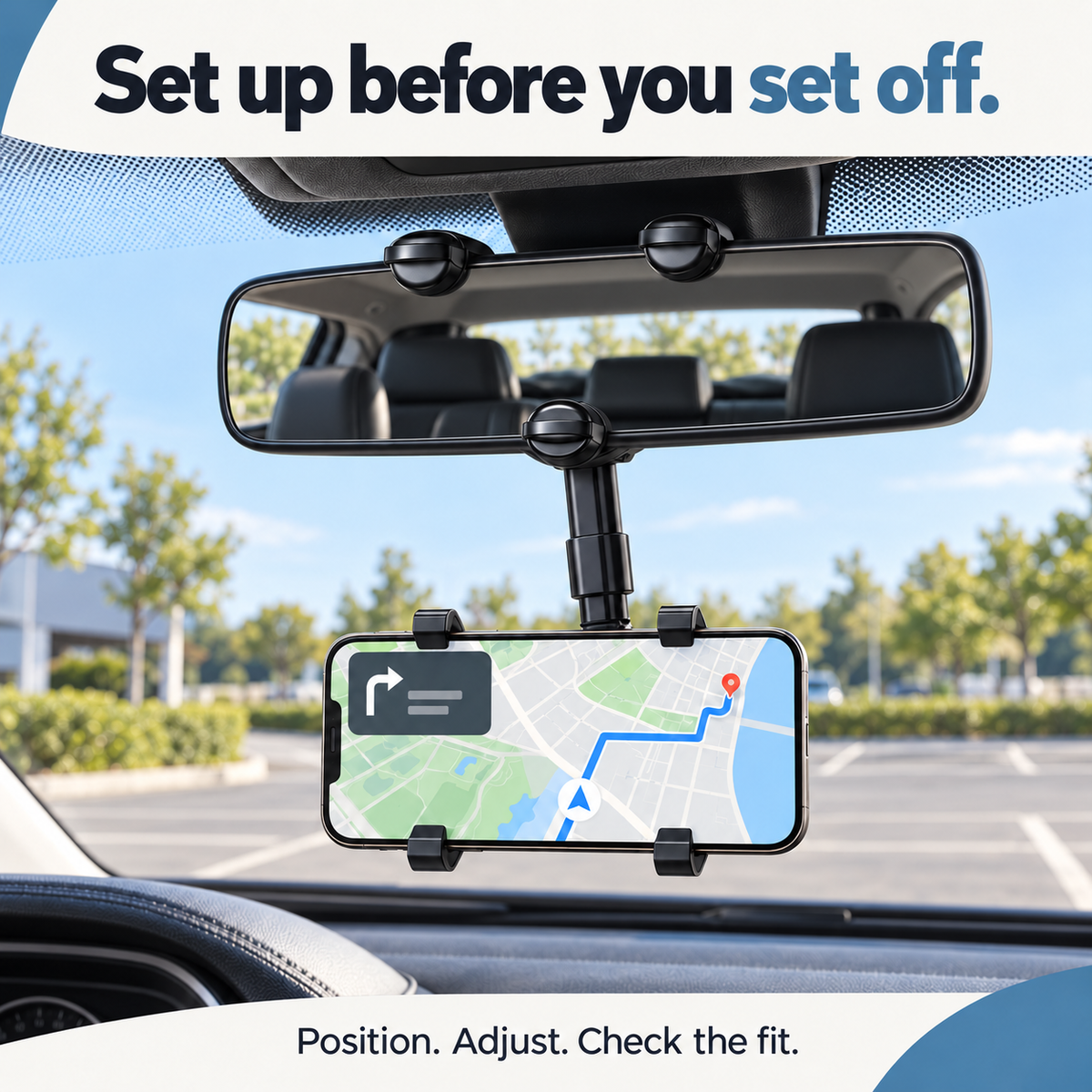 Rotating & Extendable Rearview Mirror Phone Holder