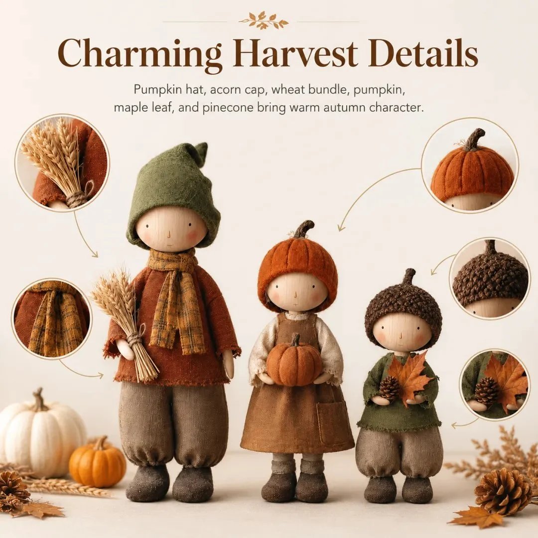 ✨ 3er-Set rustikale Herbst-Erntepuppen-Figuren