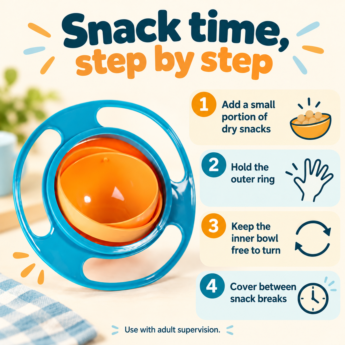 360° Rotating Snack Bowl with Lid