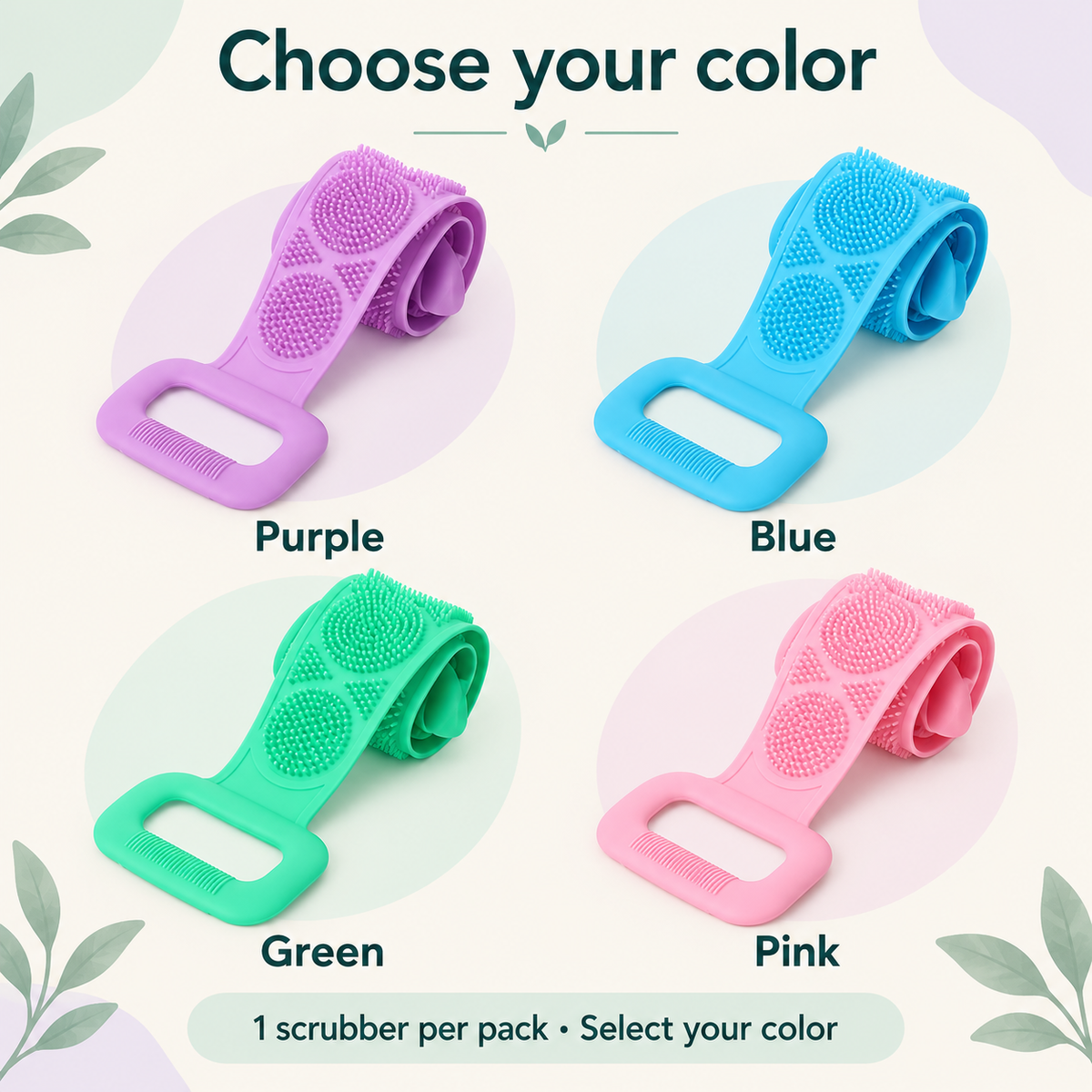 Double-Sided Silicone Back Scrubber with Grip Handles
