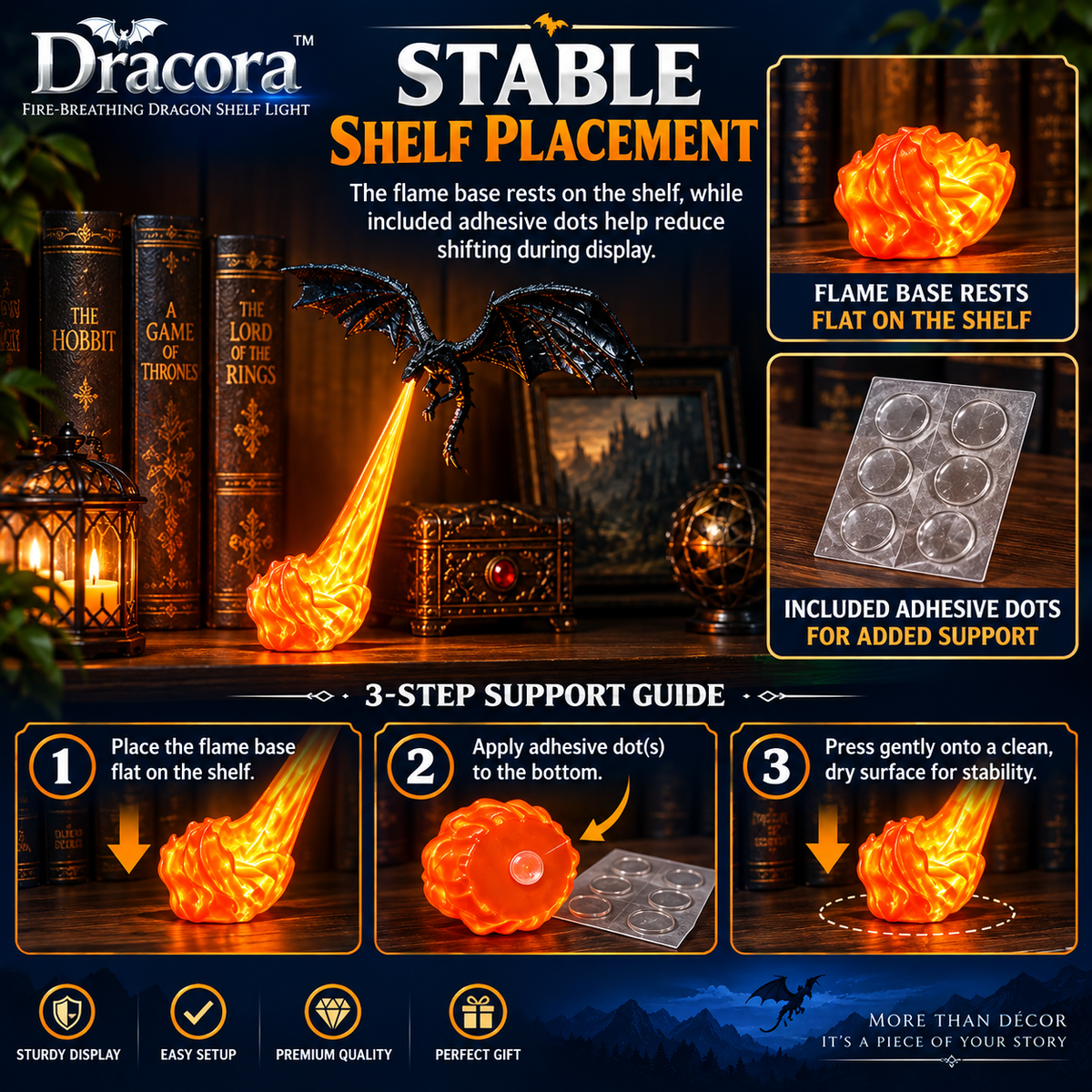 3D Printed Fire-Breathing Dragon Lamp – Magical Bookshelf Nook Decor Light