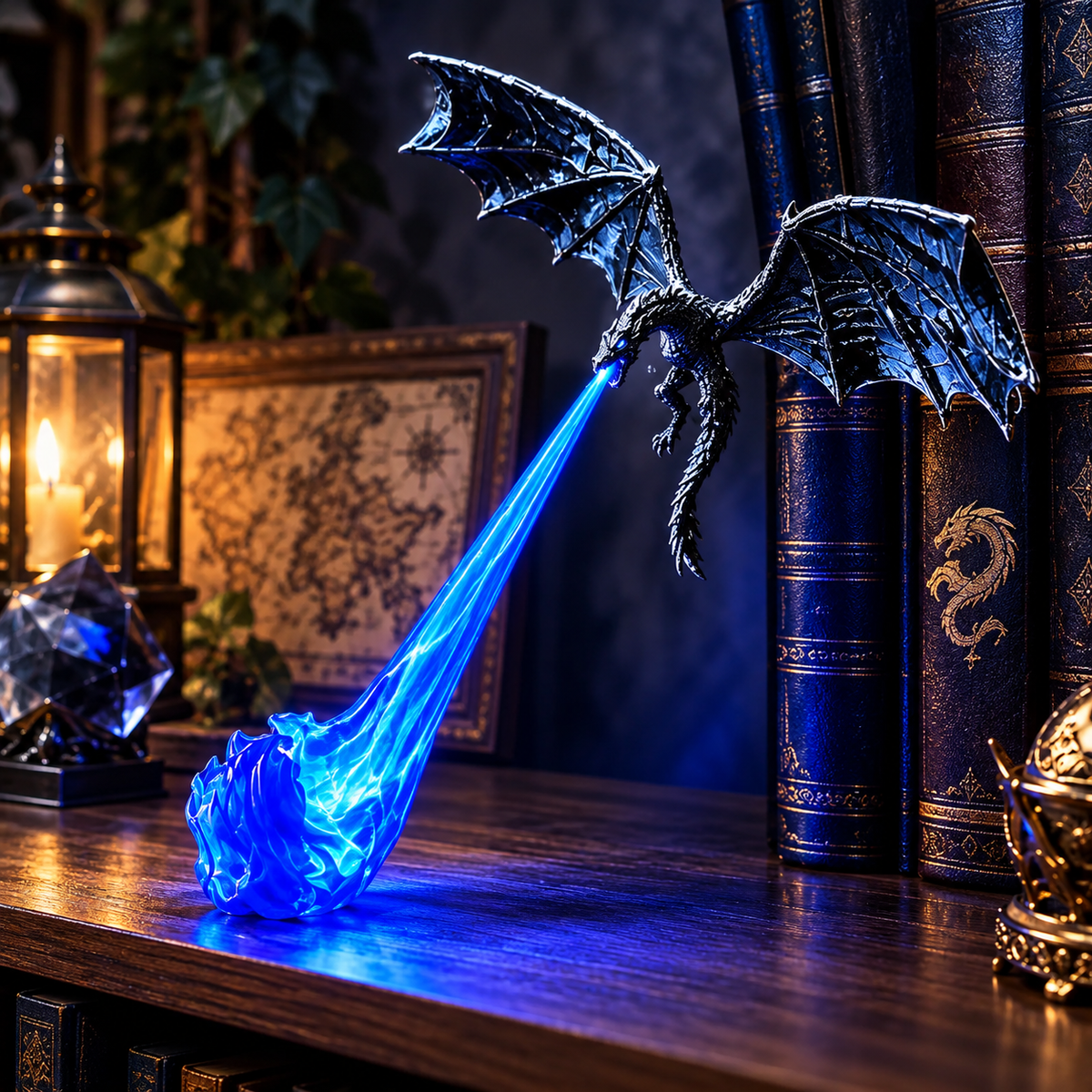 3D Printed Fire-Breathing Dragon Lamp – Magical Bookshelf Nook Decor Light
