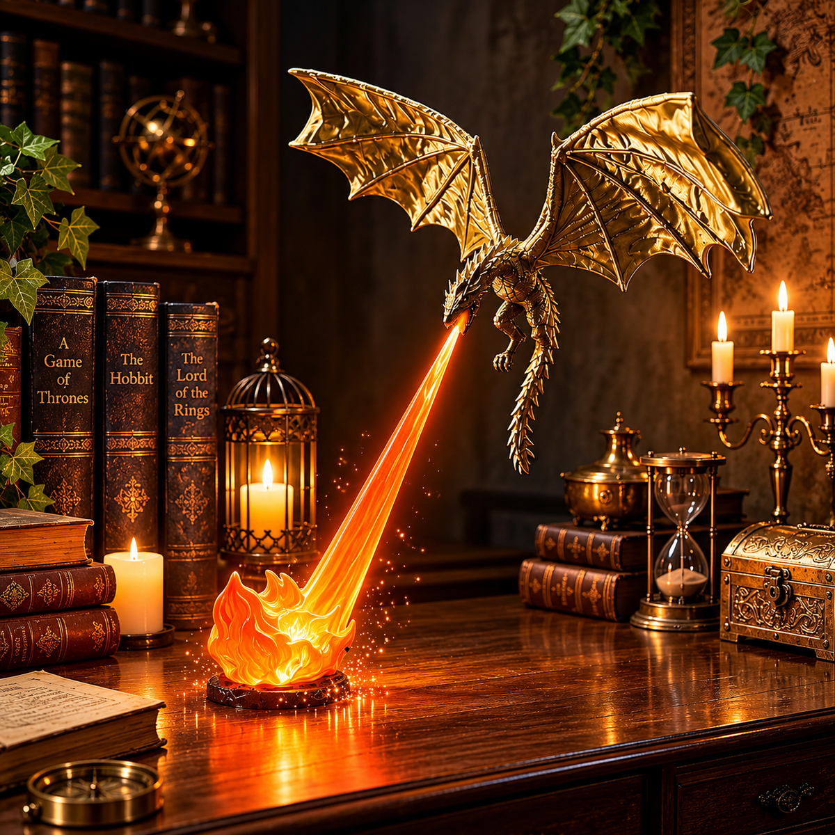 3D Printed Fire-Breathing Dragon Lamp – Magical Bookshelf Nook Decor Light