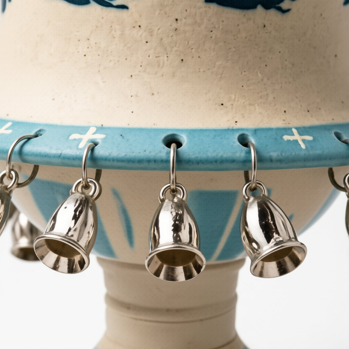 Hand-Stamped Bird Rotating Ceramic Chalice with Dangling Silver Bells