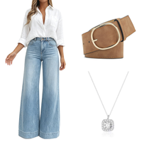 Sky Blue+Leather Belt+Necklace