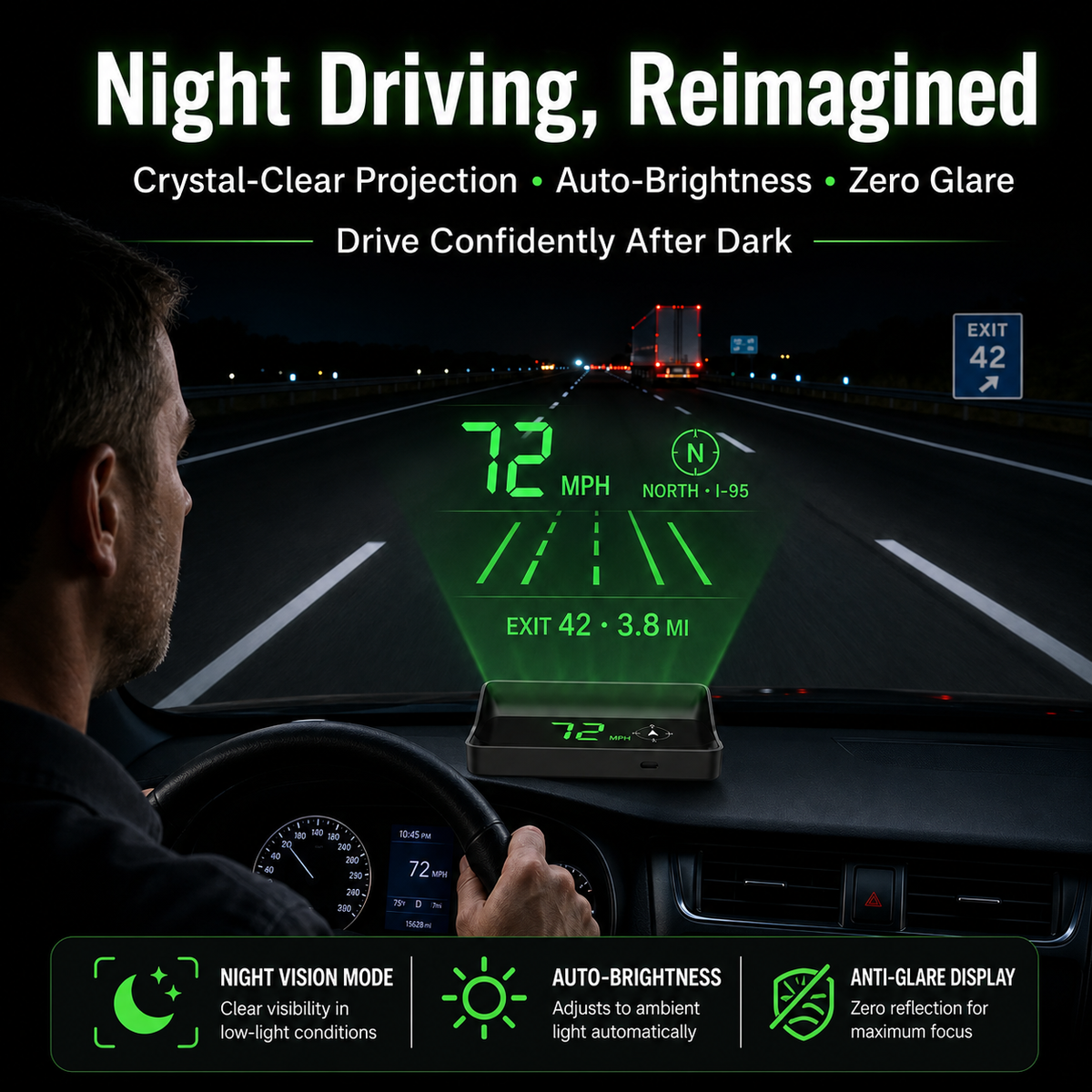 Head-up Display (HUD) in-vehicle GPS digital speedometer