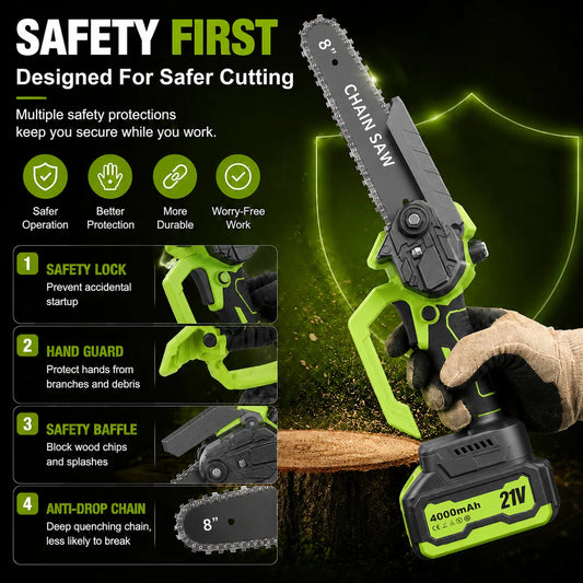 Mini Chainsaw 🔋 6-Inch Portable Electric Chainsaw for Tree Trimming & DIY URL Handle