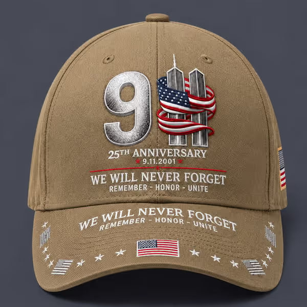 9/11 25th Anniversary We Will Never Forget Printed Memorial Baseball Cap