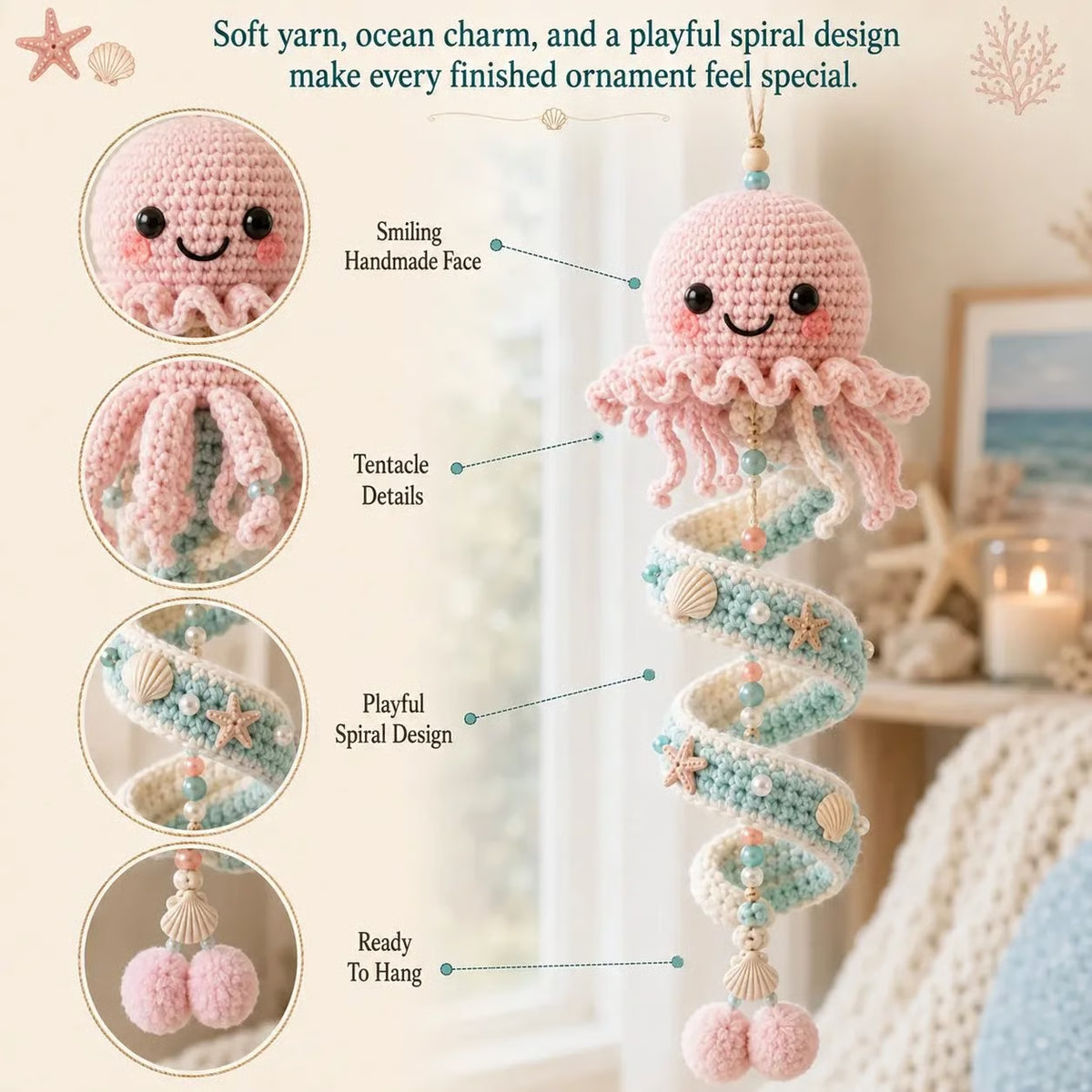 🌊Sea-animal themed crochet hanging kit (spiral) for beginners | Complete kit with all tools and step-by-step guide included💕 - 5