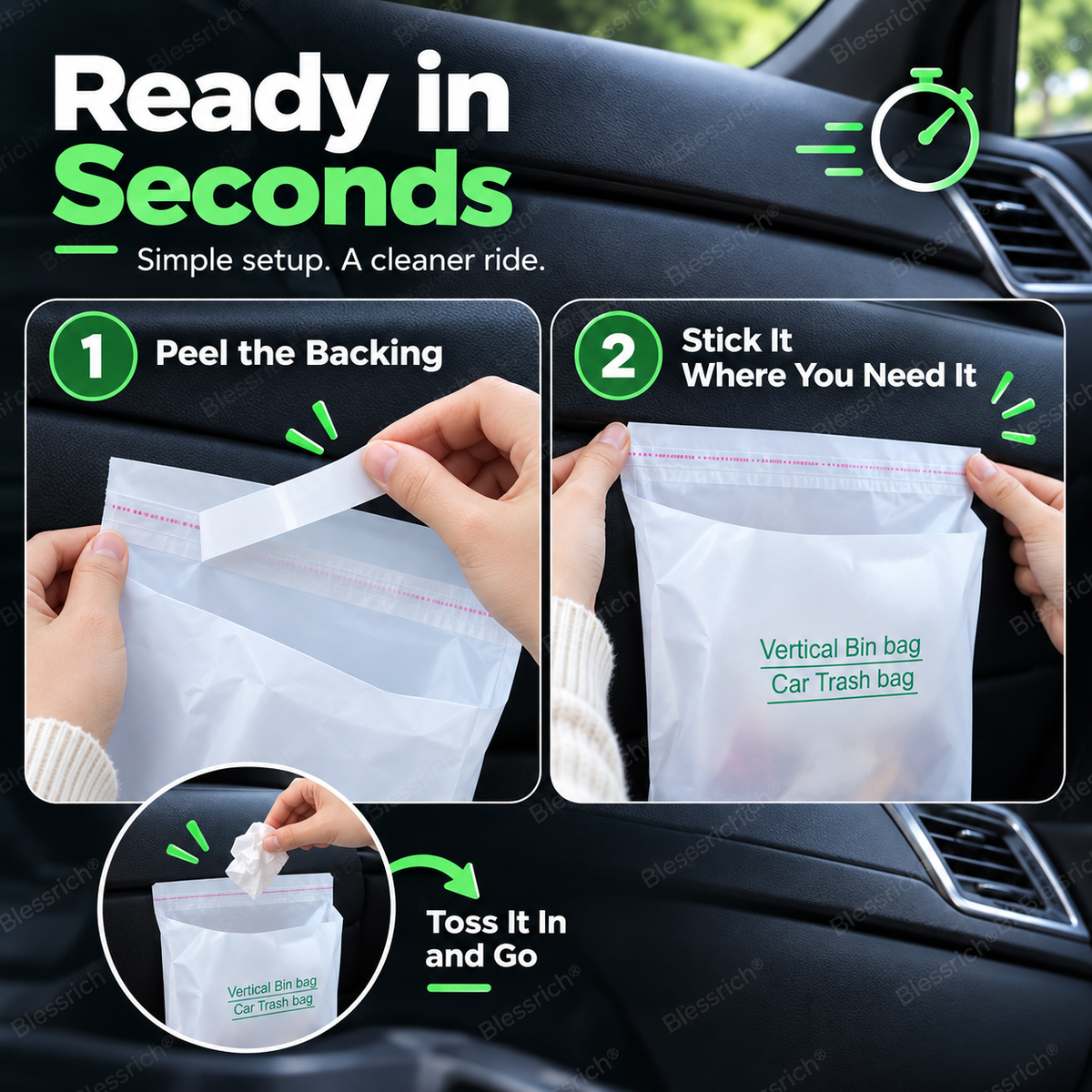 Self-Adhesive Car Cleaning Bags – Stick anywhere🚗
