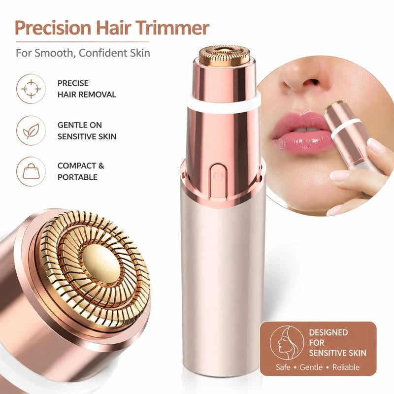 Compact facial hair trimmer with a rounded trimming head