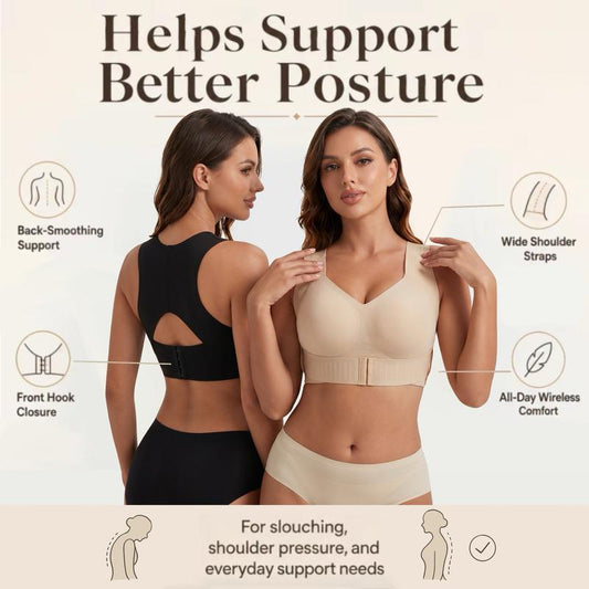 Cross Back Front Closure Wireless Posture Support Bra