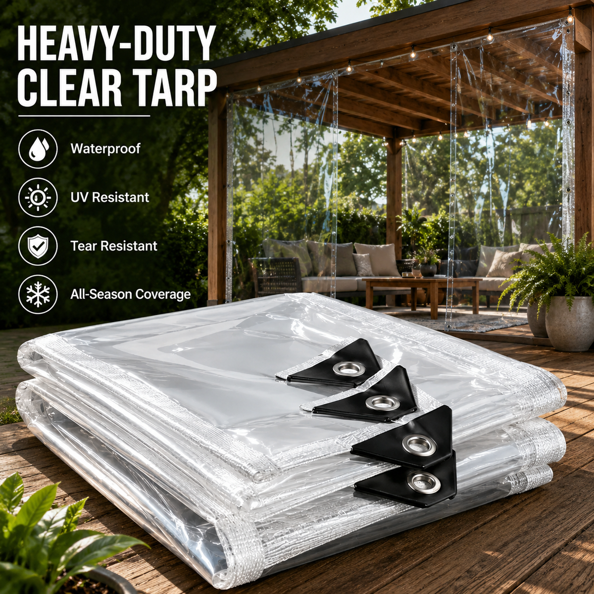 🍂 Heavy-Duty Clear Waterproof Tarp – Wind Protection & Warmth for Fall Outdoors