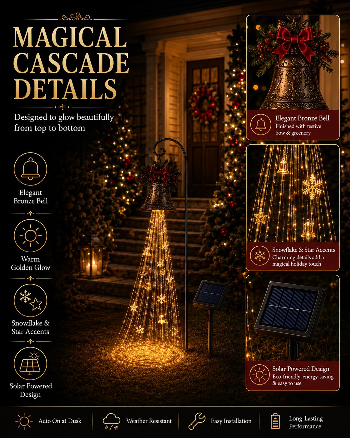 🎄 Solar-Gartenleuchte „Weihnachtsglocken-Kaskade“✨