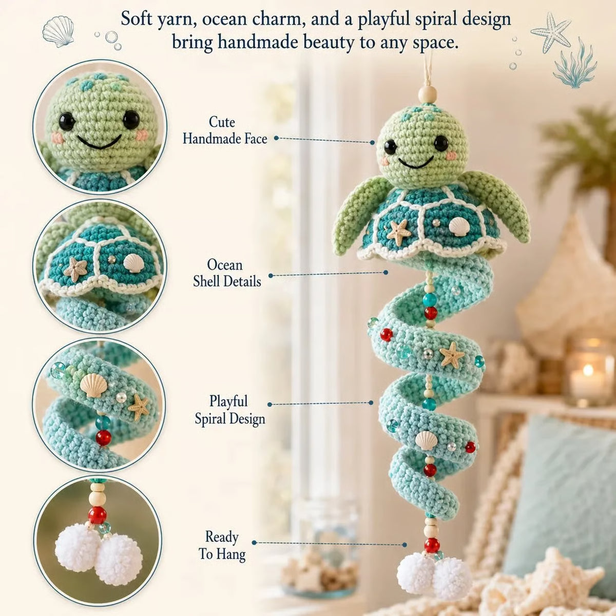 🌊Sea-animal themed crochet hanging kit (spiral) for beginners | Complete kit with all tools and step-by-step guide included💕 - 2