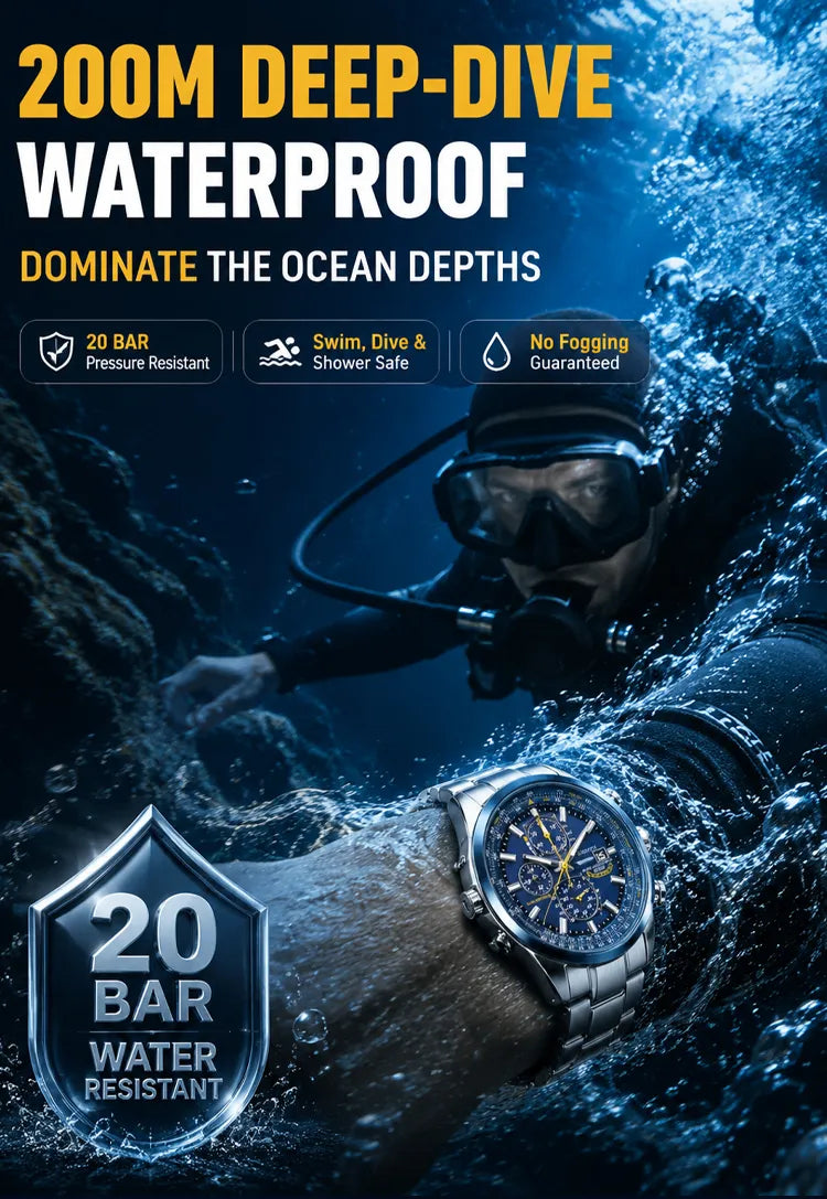 ⌚ Swiss Pilot Watch｜Authentic Swiss‑handcrafted, microscope‑calibrated movement, lifetime‑no‑replace solar movement, professional 20ATM waterproof 💧