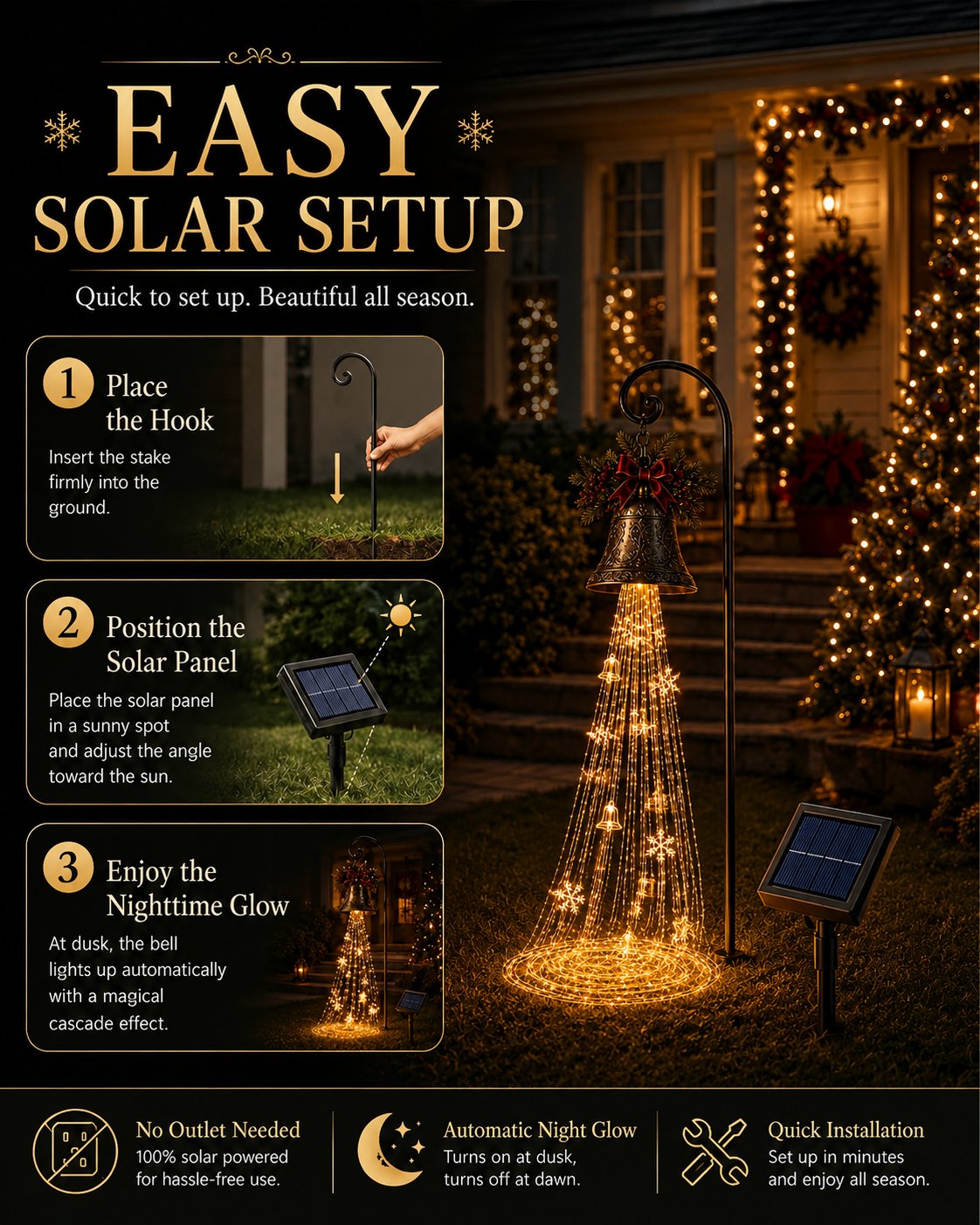 🎄 Solar-Gartenleuchte „Weihnachtsglocken-Kaskade“✨