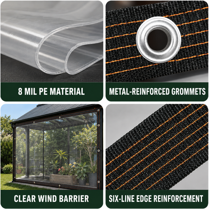 🍂 Heavy-Duty Clear Waterproof Tarp – Wind Protection & Warmth for Fall Outdoors