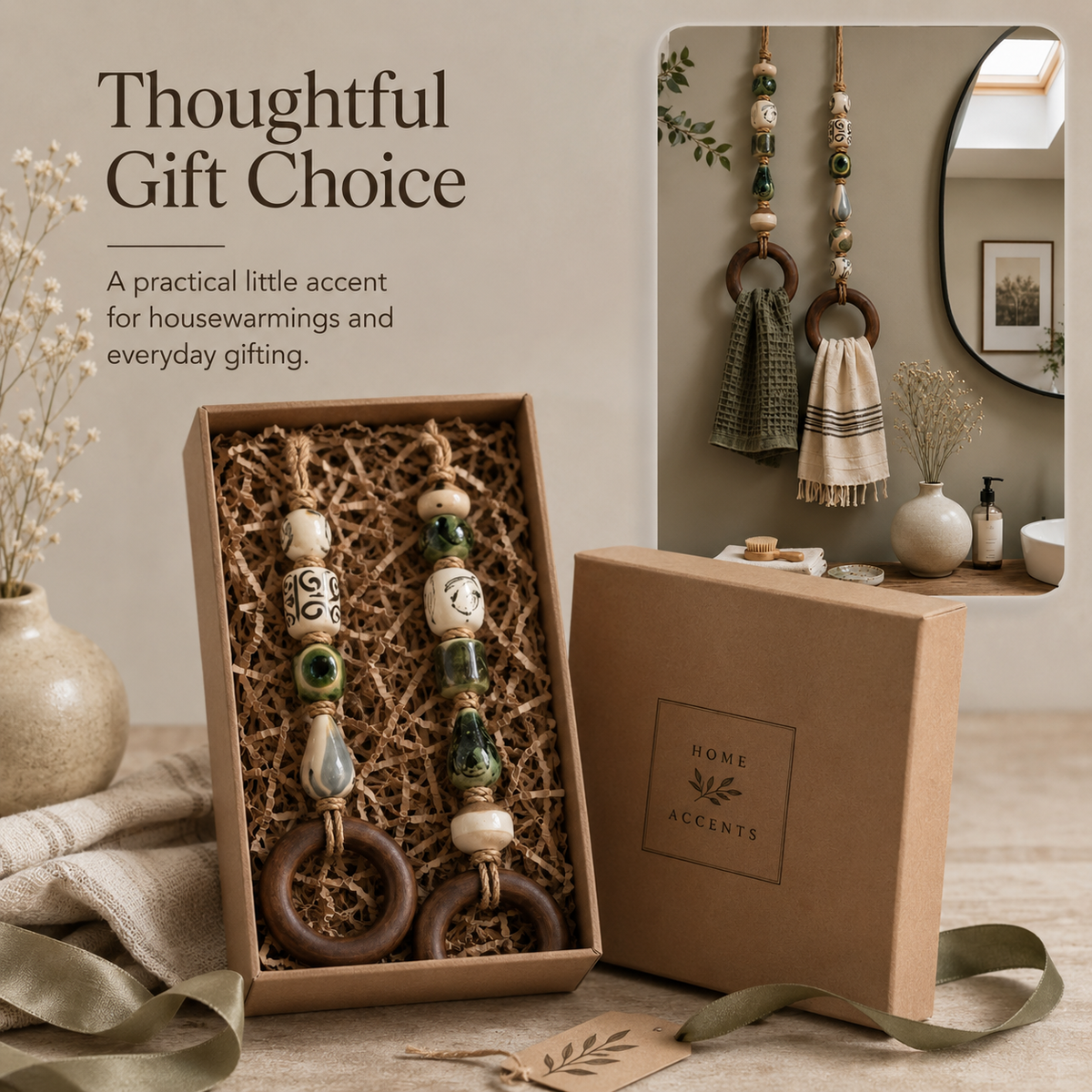 ⏰️Limited-time promotion🔥Decorative Beaded Towel Hanger with Wooden Ring