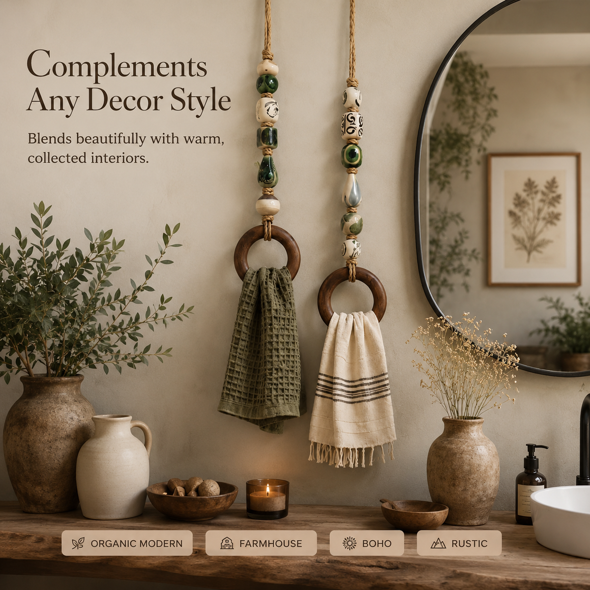 ⏰️Limited-time promotion🔥Decorative Beaded Towel Hanger with Wooden Ring