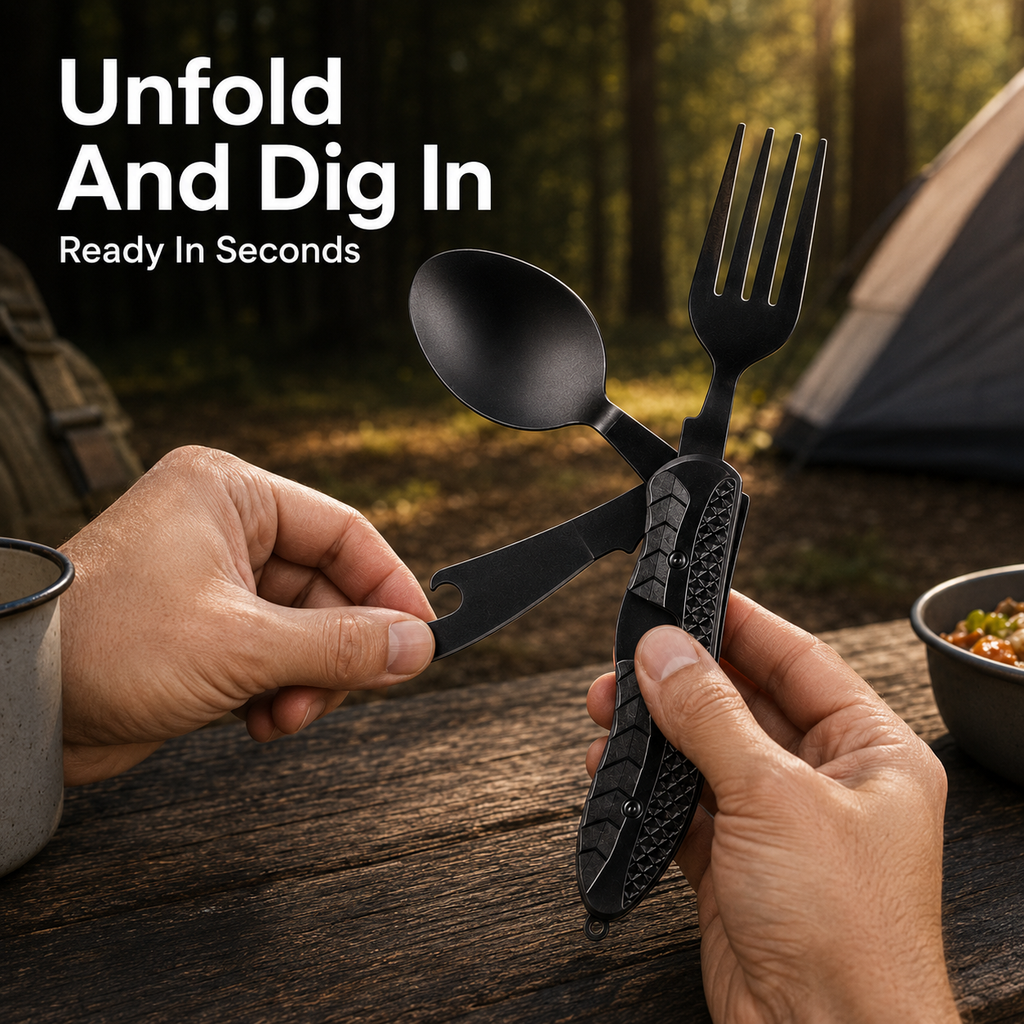 🏕️ 3-in-1 Folding Camping Utensil – Compact Fork, Spoon & Knife