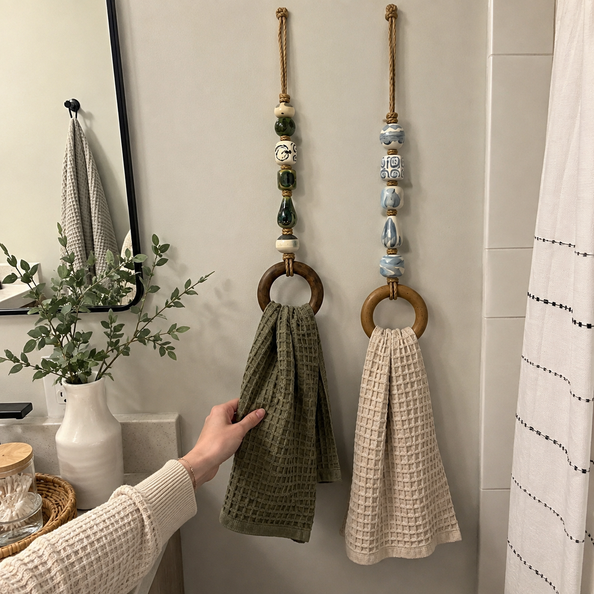 ⏰️Limited-time promotion🔥Decorative Beaded Towel Hanger with Wooden Ring
