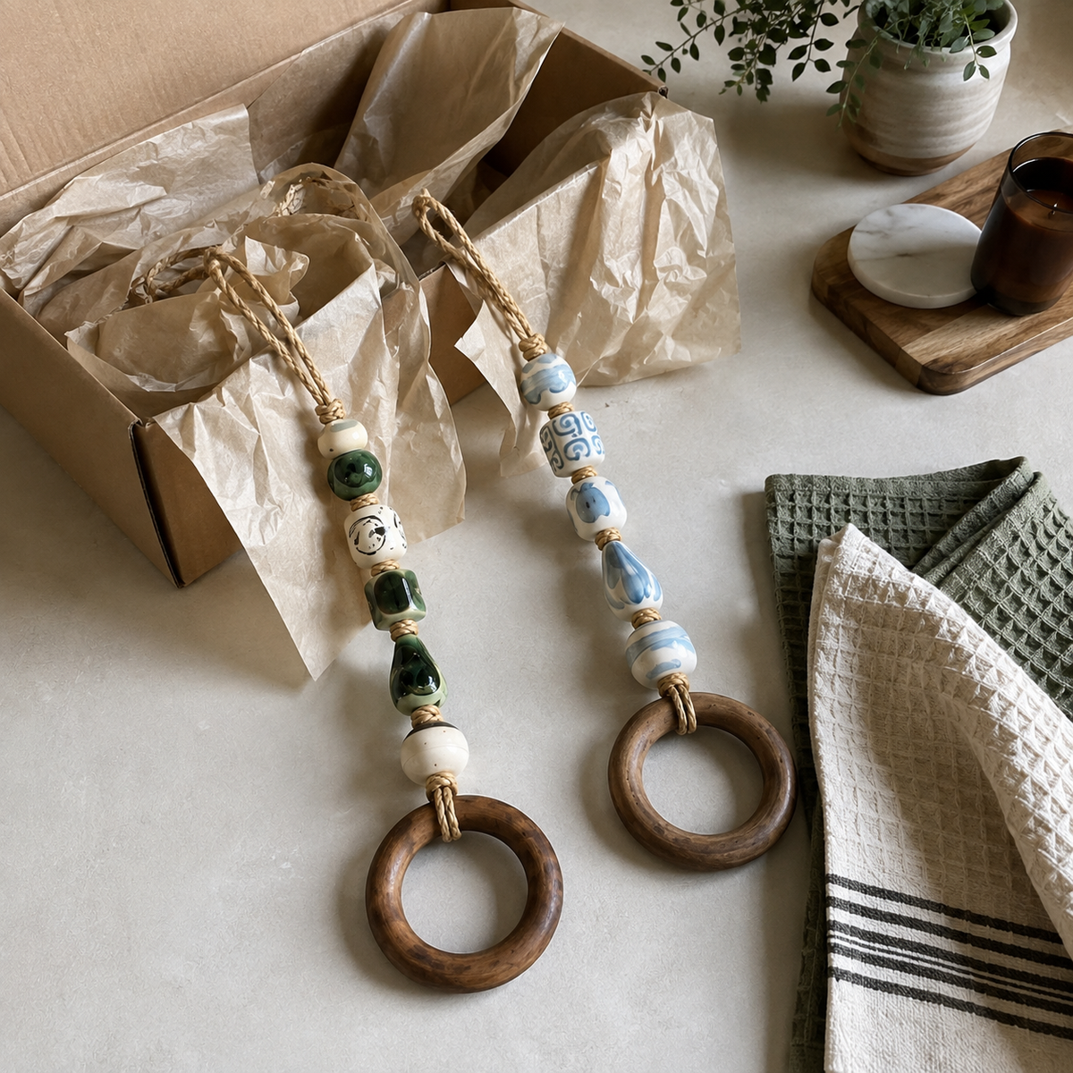 ⏰️Limited-time promotion🔥Decorative Beaded Towel Hanger with Wooden Ring