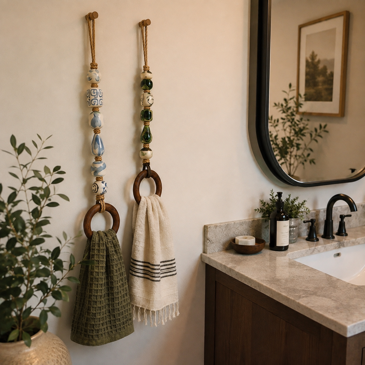 ⏰️Limited-time promotion🔥Decorative Beaded Towel Hanger with Wooden Ring