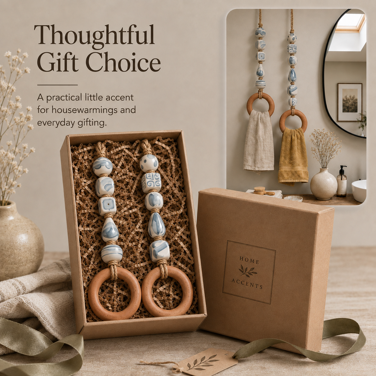 ⏰️Limited-time promotion🔥Decorative Beaded Towel Hanger with Wooden Ring
