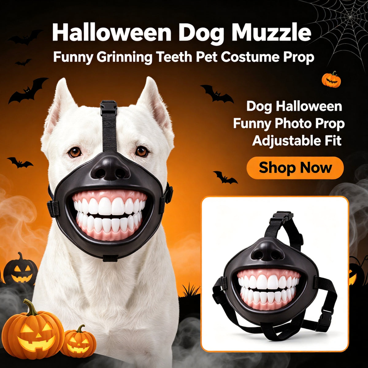 Funny Grinning Teeth Dog Muzzle | Halloween Pet Costume Accessory