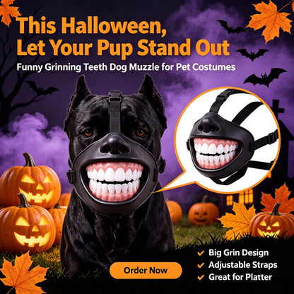 Funny Grinning Teeth Dog Muzzle | Halloween Pet Costume Accessory