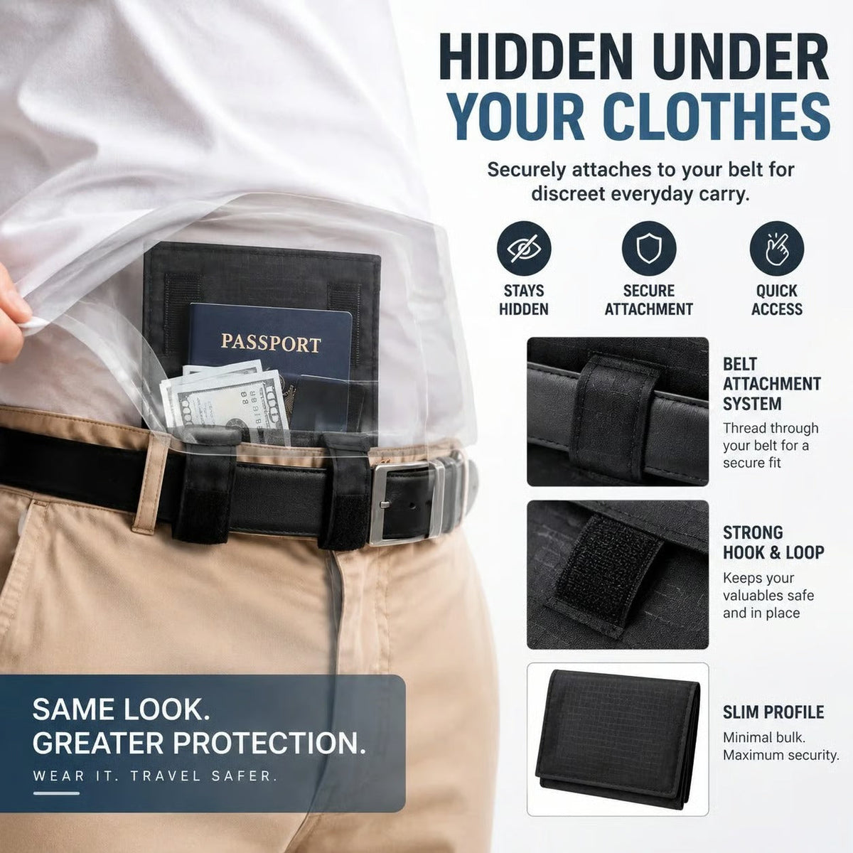 Hidden anti-theft passport pouch
