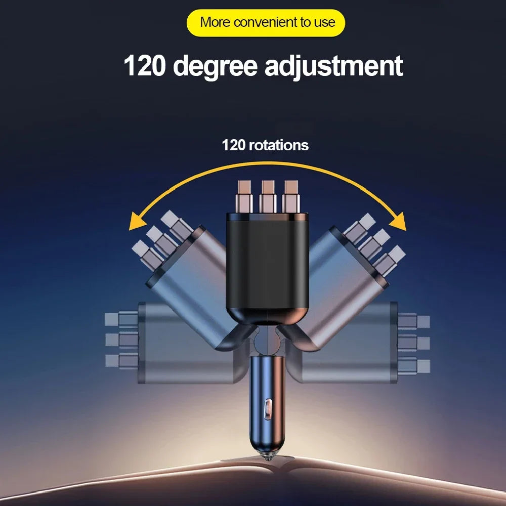 180W 7-in-1 Fast Car Charger with Retractable Cables
