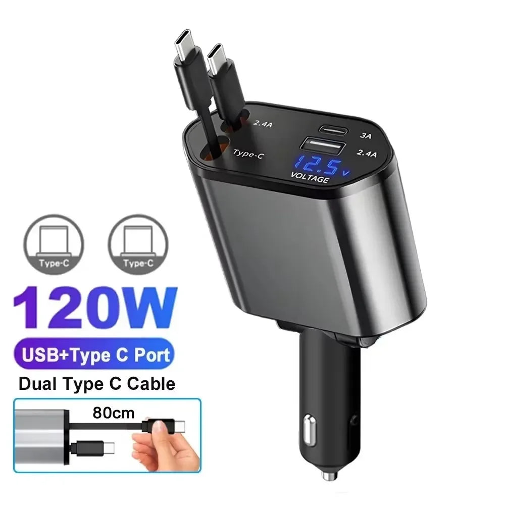 180W 7-in-1 Fast Car Charger with Retractable Cables