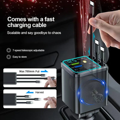 180W 7-in-1 Fast Car Charger with Retractable Cables