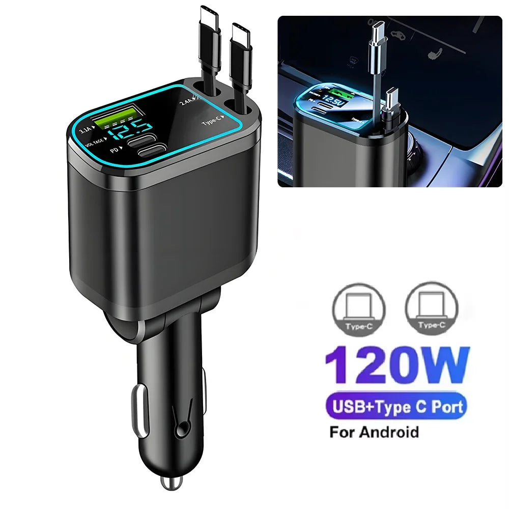 180W 7-in-1 Fast Car Charger with Retractable Cables