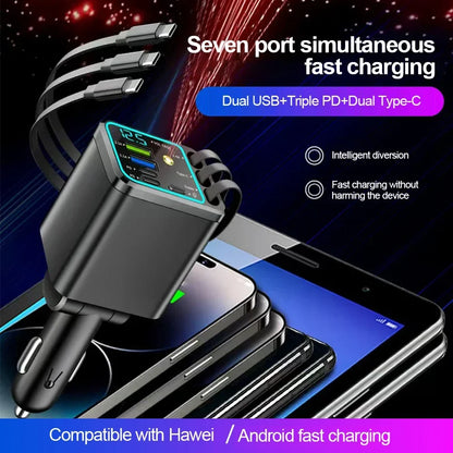180W 7-in-1 Fast Car Charger with Retractable Cables