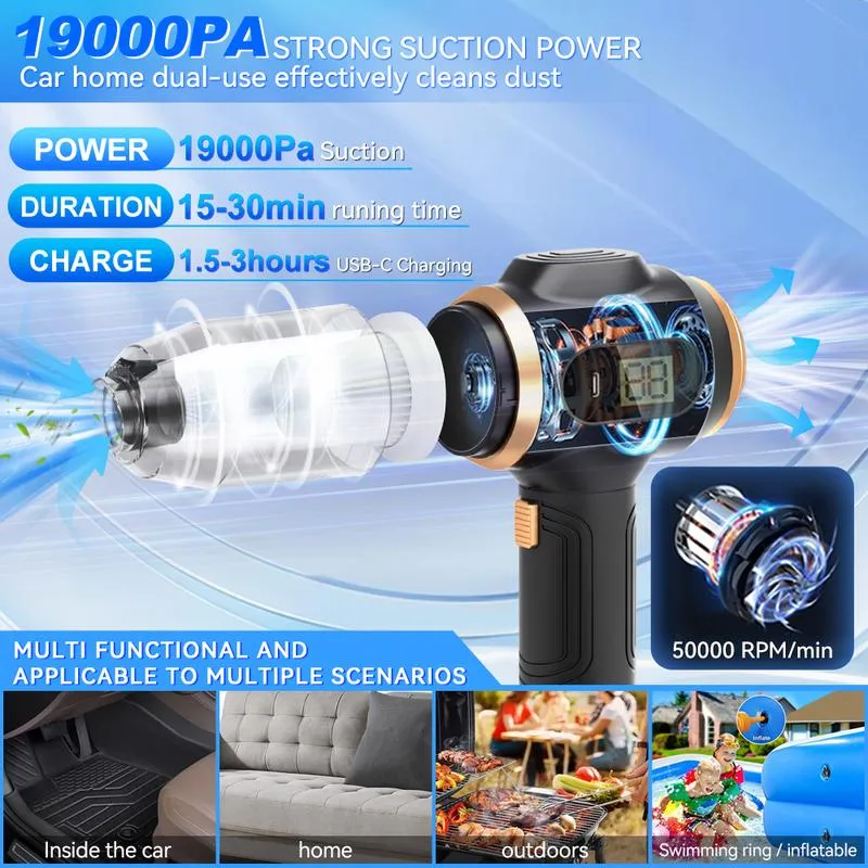 Handheld Cordless Car Vacuum Cleaner 19000pa Powerful 6-in-1 Portable