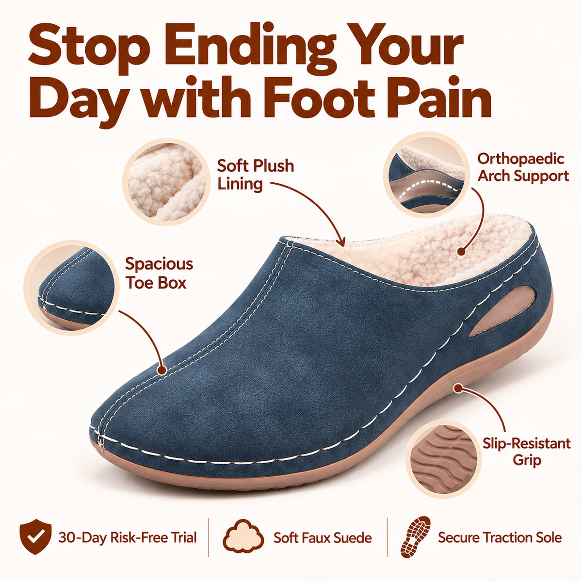 Women's Warm Comfort Winter Mules – Warm Plush Interior with Non-Slip Supportive Sole