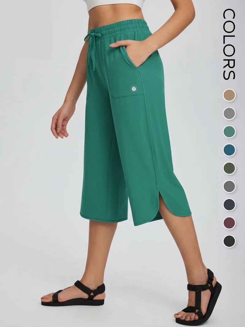 👖 Women's Wide Leg Yoga Capris – High Waisted with Pockets, Quick Dry, Lightweight, UPF 50+ Sun Protection – Loose Comfy for Hiking, Gym, Travel & Outdoor Workout ☀️