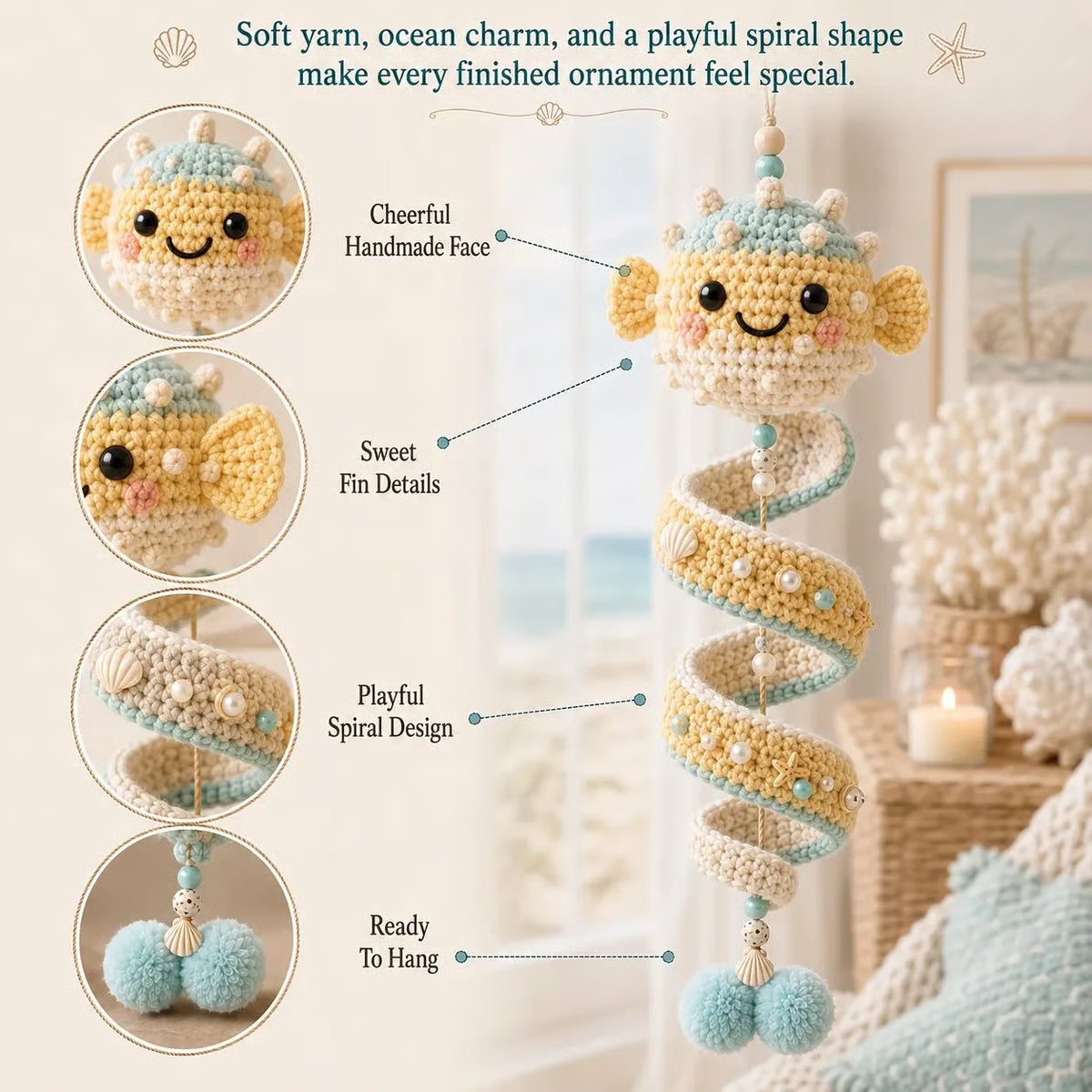 🌊Sea-animal themed crochet hanging kit (spiral) for beginners | Complete kit with all tools and step-by-step guide included💕 - 6