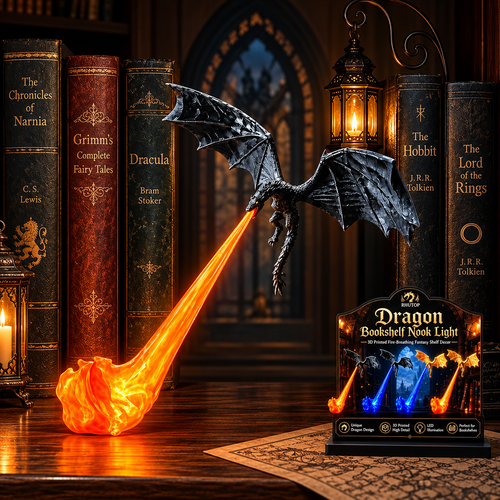 3D Printed Fire-Breathing Dragon Lamp – Magical Bookshelf Nook Decor Light