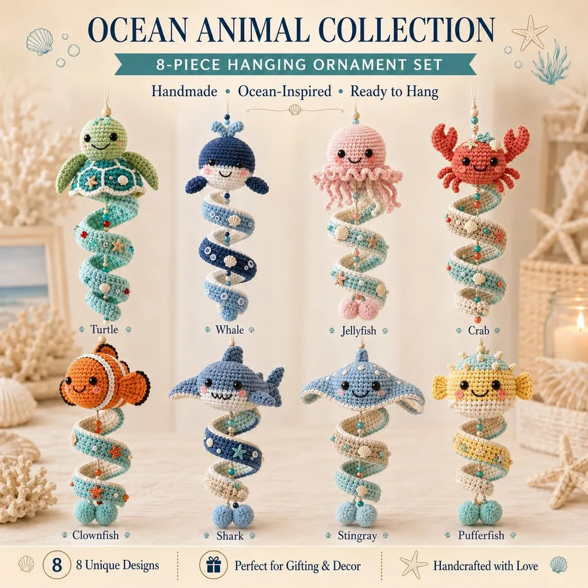 🌊Sea-animal themed crochet hanging kit (spiral) for beginners | Complete kit with all tools and step-by-step guide included💕 - 9