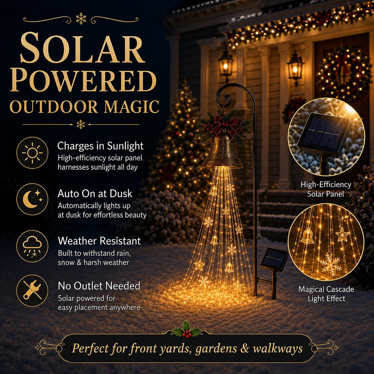 🎄 Solar-Gartenleuchte „Weihnachtsglocken-Kaskade“✨