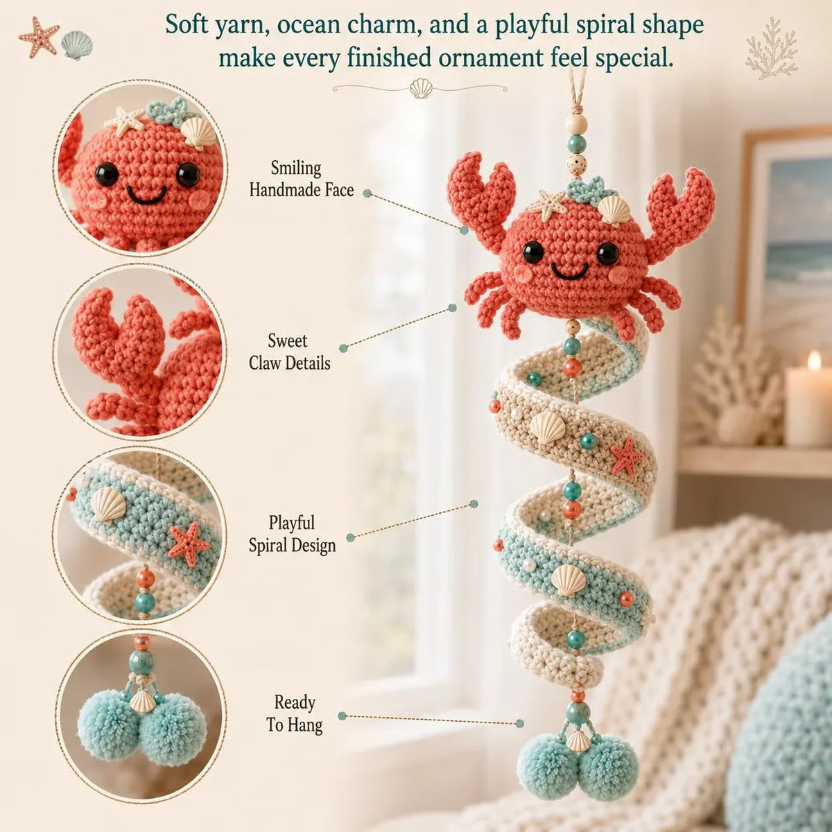 🌊Sea-animal themed crochet hanging kit (spiral) for beginners | Complete kit with all tools and step-by-step guide included💕 - 3